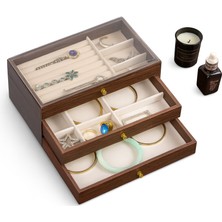 UltraMint 3 Çekmeceli Ahşap Takı Kutusu ve Standı, Şık Düzenleyici