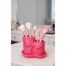 UltraMint Fiyonk Detaylı Çift Bölmeli Organizer, Makyaj Fırçası ve Masaüstü Saklama