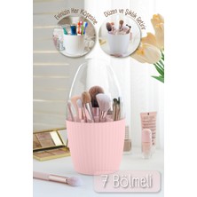 UltraMint Pembe 7 Bölmeli Fanus Kapaklı Makyaj Organizeri, Şık ve Fonksiyonel Tasarım