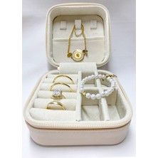 UltraMint Krem Renk Takı Organizer Kutusu, Seyahat Aksesuar Düzenleyici (11X11X7 Cm)