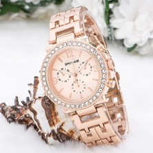 Epilons Zarif ve Şık Özel Tasarım Zirkon Taşlı Metal Bayan Kol Saati (Rose)