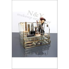 UltraMint Şık Altın Tonlu Çift Çekmeceli Makyaj Organizer 28X20X17 cm