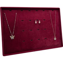 UltraMint Bordo Süet Kumaş Ayaklı Kolye Tablası, 24-34 Cm, 18 Pedli