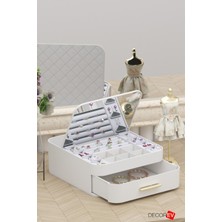 UltraMint Aynalı Çok Bölmeli Çekmeceli Makyaj ve Takı Organizer Krem