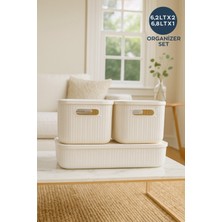 UltraMint Pratik ve Şık 3'lü Kapaklı Organizer Seti, Ekru, 2x6.2l ve 1x6.8l