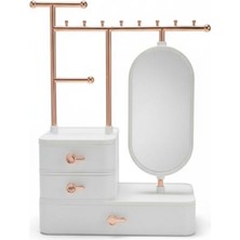 UltraMint Aynalı Takı Düzenleyici, Çekmeceli Masaüstü Organizer, Rose Gold Metal Stand