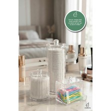 UltraMint Şeffaf Akrilik Pamukluk Kulak Çubuğu Organizer Seti 3'lü Banyo Düzenleyici