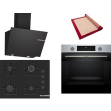 Bosch Siyah 3 Lü Ankastre Set 556  ( HUA717BR0T - POP7C6P31O - DWK66PJ60T  ) 67CM Ocak - Buhar Destekli - Pişirme Matı ile