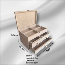 UltraMint 3 Çekmeceli Ahşap Dekoratif Mdf Organizer Kutu, 4 Bölmeli, Boyanabilir