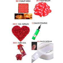 Tinky Winky 50 Kalp Mum, 25 Kalp Balon, Gül Yaprağı, 300 Kuru Gül, 1 Balon Pompası Evlilik Teklifi Paket Set