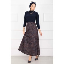 MDS Şal Desen Scuba Etek Lacivert