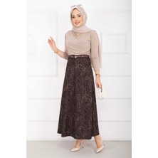 MDS Şal Desen Scuba Etek Siyah