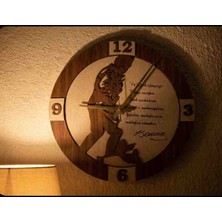 Kaktüs Jack Atatürk Temalı El Yapımı Premium 45 cm Dekorlu Ahşap Duvar Saati