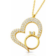 Gumush Gümüş Tektaşlı Gold Kalp Kadın Kolye