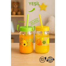 Muf Home Desenli Pipetli Cam Bardak | Çocuklar Için Bpa Içermez Smoothie Süt Meyve Suyu Bardağı 370CC