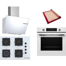 Bosch Beyaz 3 Lü Ankastre Set 561 ( HUA736EV0T - POP7C2P31O - DWK66PJ20T  ) 67CM Ocak - Buhar Destekli - Pişirme Matı ile