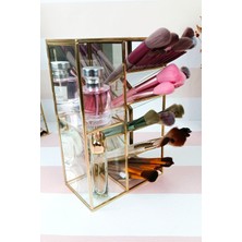 UltraMint Şık Pirinç Çerçeveli 7 Bölmeli Eğimli Cam Makyaj Organizeri