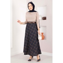 MDS Baklava Desen Scuba Etek Lacivert