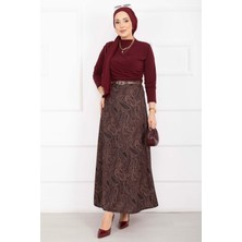 MDS Şal Desen Scuba Etek Bordo