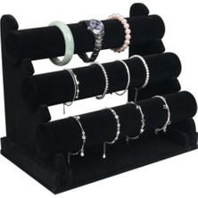 UltraMint Üç Katlı Süet Saat ve Takı Standı - Siyah, Şık ve Pratik Organizer