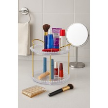 UltraMint 2 Katlı Gold Dekorlu Çok Amaçlı Banyo ve Kozmetik Organizer