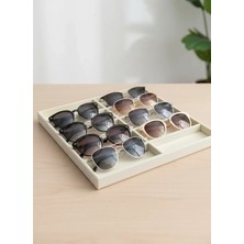 UltraMint Şık ve Geniş Süet Krem Gözlük Standı, Bölmeli Tasarımyla Düzen Sağlar