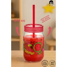 Muf Home Desenli Pipetli Cam Bardak | Çocuklar Için Bpa Içermez Smoothie Süt Meyve Suyu Bardağı 370CC