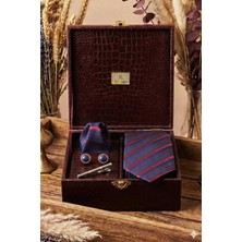 Kravatkolik Bordo Erkek Hediye Kutusu - Mendilli Kravat Kol Düğmesi Kravat Iğnesi KMK101