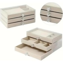 UltraMint Kadife 3 Çekmeceli Şeffaf Takı Saklama Kutusu