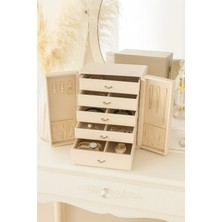 UltraMint Deri ve Kadife Dokulu 5 Çekmeceli Şık Takı Organizeri