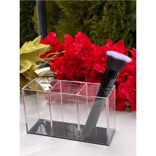 UltraMint 3 Bölmeli Siyah Pleksi Makyaj ve Ofis Organizeri, Pamuk ve Kalemlik