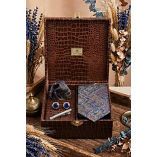 Kravatkolik Kahverengi Erkek Hediye Kutusu - Mendilli Kravat Kol Düğmesi Kravat Iğnesi KMK87