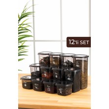 Vienev Beyaz Serigrafi Etiketli 12'li Set Peggy Erzak Saklama Kabı 4x(0,55 - 1,2 - 1,75 Litre) Antrasit