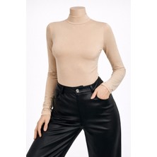 Belpa Kadın Ten Uzun Kollu Body Tekli