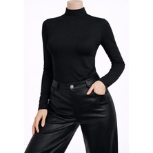 Belpa Kadın Siyah Uzun Kollu Body Tekli