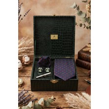 Kravatkolik Yeşil Erkek Hediye Kutusu - Mendilli Kravat Kol Düğmesi Kravat Iğnesi KMK110