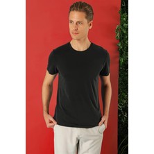 Efor Erkek Slim Fit Bisiklet Yaka %100 Pamuk Siyah Tişört Ts 878