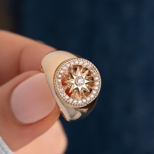 Hakan Mücevherat Taşlı Güneş Motifli 14 Ayar Altın Yüzük