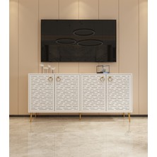 Morepp Rami Lazer Detaylı, 4 Kapaklı 160 cm Konsol Beyaz-Beyaz