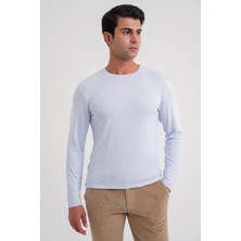 Efor Erkek Slim Fit Esnek Pamuklu Uzun Kollu Buz Mavi Tişört Ts 870