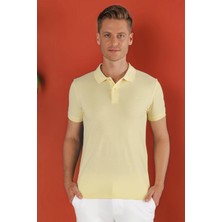 Efor Erkek Slim Fit %100 Pamuk Düğmeli Sarı Polo Yaka Tişört Ts 845