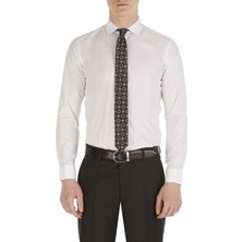 Efor Slim Fit Pamuk Saten Duble Manşetli Klasik Beyaz Gömlek  Gk 235