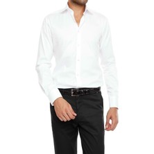 Efor Erkek Slim Fit Klasik Yaka Pamuk Saten Uzun Kol Beyaz Gömlek  Gk 214