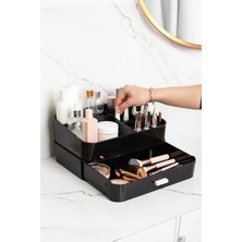 UltraMint Şık Siyah Çok Bölmeli Makyaj Organizeri ve Ruj Parfüm Rafı
