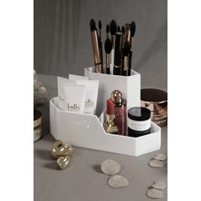 UltraMint Corner Üçgen Makyaj Organizeri, Masa Üstü Düzenleyici Beyaz