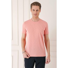 Efor Erkek Slim Fit Bisiklet Yaka Doku Desenli Pamuklu Mercan Tişört Ts 881