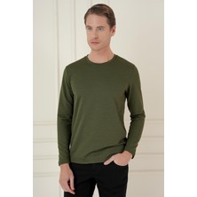 Efor Erkek Slim Fit Pamuklu Uzun Kollu Haki T-Shirt TS 889