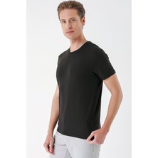 Efor Slim Fit Bisiklet Yaka Düz Pamuklu Acı Kahve Tişört Ts 823