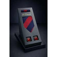 Kravatkolik Kırmızı - Lacivert Mendilli Klasik Kravat Kol Düğmesi Erkek Hediye Seti OS597