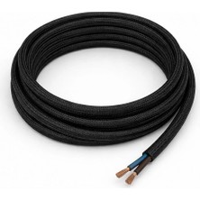 Conana Dekoratif Kumaş Aydınlatma Elektrik Kablosu (2x0,50 Ttr) (Siyah) 1 Metre